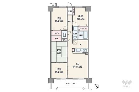 間取りは専有面積76.05平米の4LDK。全居室洋室仕様の縦長リビングプラン。縦長のLDKと個室2部屋がそれぞれ続き間になっているため、生活シーンに合わせてフレキシブルに部屋をつなげられます。