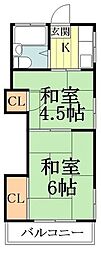 仲町ハイツ 2階2Kの間取り