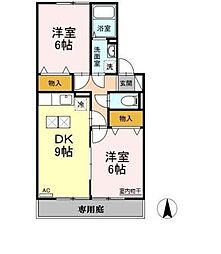 JR青梅線 小作駅 徒歩25分の賃貸アパート 1階2DKの間取り