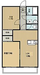 クレセント三ツ木 3階2LDKの間取り