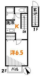 アムール萩山 2階1Kの間取り