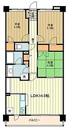 JR中央線 立川駅 徒歩19分の賃貸マンション 3階3LDKの間取り