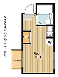 パステル鷹の台 2階ワンルームの間取り