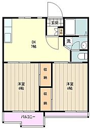 多摩都市モノレール 上北台駅 徒歩10分の賃貸アパート 2階2DKの間取り