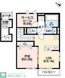 JR青梅線 牛浜駅 徒歩3分の賃貸アパート 2階1LDKの間取り