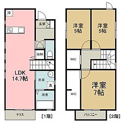 西武新宿線 東村山駅 徒歩22分の賃貸一戸建て 1階3LDKの間取り