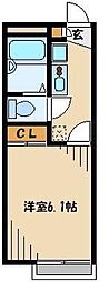レオパレス立野 3階1Kの間取り
