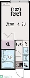 コーポ玉川 2階1Kの間取り
