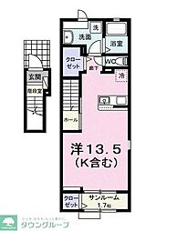 パフュームI 2階ワンルームの間取り