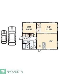 プレミールA 1階2LDKの間取り
