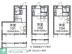 レオパレスゴールドレジデンスビューフレア 1Kの間取図画像