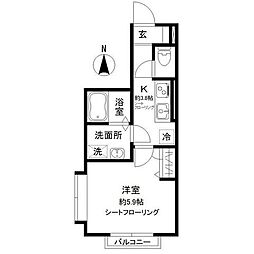 ガーデニア国立 1Kの間取図画像