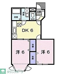 ローズ・フルール 2DKの間取図画像