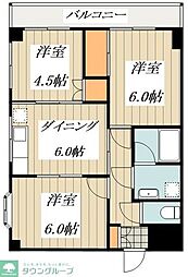 小平ユミノヒルズ 3DKの間取図画像