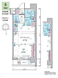 ジェノヴィア東神田グリーンヴェール 1DKの間取図画像