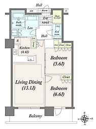 コスモポリス品川 2LDKの間取図画像