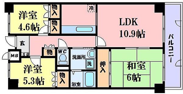 スカイハイツ田寺 ｜兵庫県姫路市田寺８丁目(賃貸マンション2SLDK・3階・65.09㎡)の写真 その2