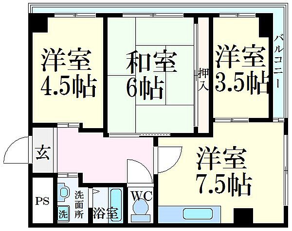 ルークレジデンス姫路 ｜兵庫県姫路市花影町２丁目(賃貸マンション3LDK・4階・60.27㎡)の写真 その2