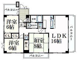 コーポ堂の前 3LDKの間取図画像