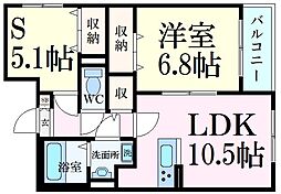 ラウレア元塩町 1SLDKの間取図画像