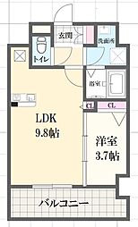 レジデンスh忍町 1LDKの間取図画像