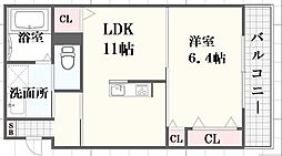 コンフォート玉地1 1LDKの間取図画像