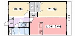 インタービレッジ城北 2LDKの間取図画像