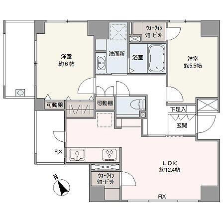 南西・北西角住戸につき、心地よい陽光と風が入り込みます。WICが2か所設けられるなど、全居室に収納が付いた住戸です。収納家具を最小限に抑え、住空間を広々と使うことができます。
