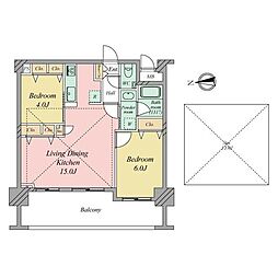 エンクレストパサージュ博多 2LDKの間取図画像