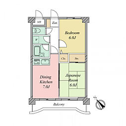 ライオンズマンション六本松第2 2DKの間取図画像