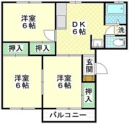 ドリームハイツA棟 3DKの間取図画像