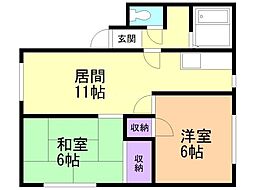 ノースフィールド弐番館 2LDKの間取図画像
