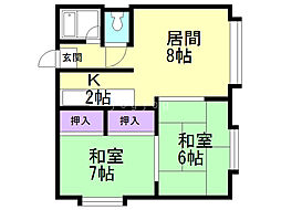 コーポサンシャイン 2LDKの間取図画像