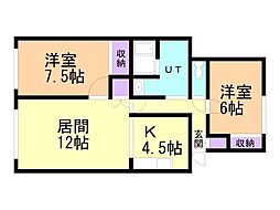 プレステージM真栄 2LDKの間取図画像
