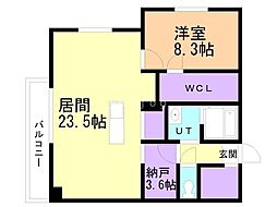 ピオネロ伏見 2階1SLDKの間取り