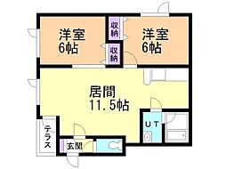 サウスヴィラＢ棟 1階2LDKの間取り