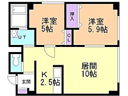 ウィスタリア西岡 2LDKの間取図画像
