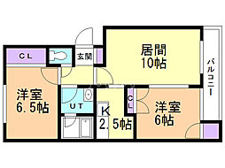フリューゲル石山 2LDKの間取図画像