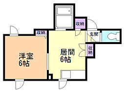 リバティー月寒東 1DKの間取図画像