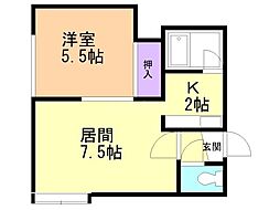 パークサイド月寒東 1LDKの間取図画像