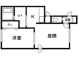 ボヌールSK中の島 1LDKの間取図画像
