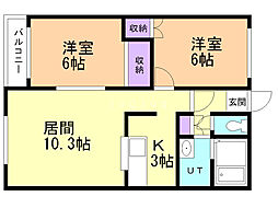 カメリアハイツD 2LDKの間取図画像