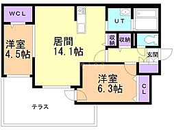 札幌市豊平区平岸五条13丁目マンション 2LDKの間取図画像