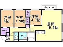 札幌市豊平区平岸五条13丁目マンション 3LDKの間取図画像