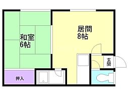 第6コーポ藤 1LDKの間取図画像