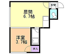 キャンパスビル 1DKの間取図画像