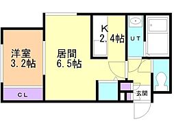 フェリオ豊平 1LDKの間取図画像
