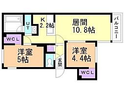 Flap福住(フラップ) 2LDKの間取図画像