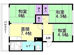 札幌西月寒団地3 3DKの間取図画像