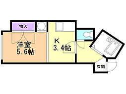 メゾンエクレーレ中の島 ワンルームの間取図画像